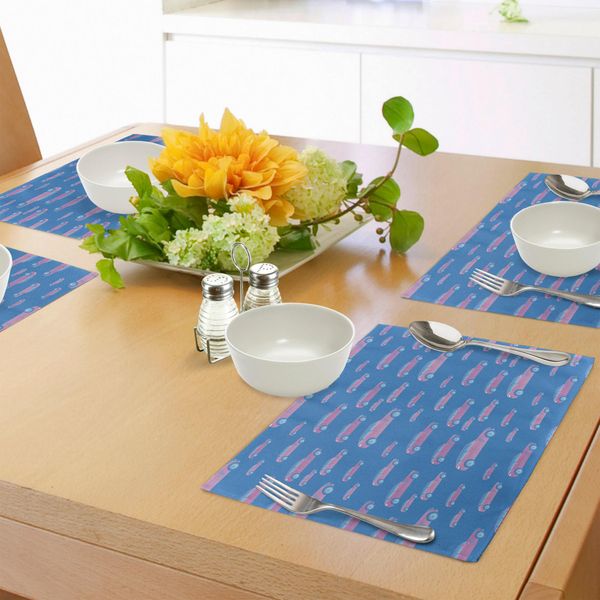 Abakuhaus Tovagliette Blu E Rosa, Stile Retrò Con Tema Auto E Effetto Sporco, Tiscjdeco In Tessuto Resistente Al Lavaggio Per La Sala Da Pranzo E La Cucina, Rosa E Blu-image