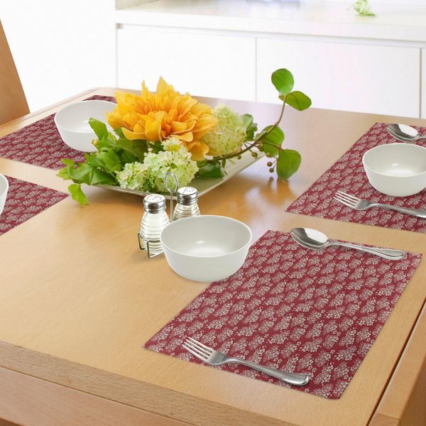 Abakuhaus Tovagliette Con Fiori Di Ciliegio, Balle Di Fieno Sparse Illustrazione Con Fiori Di Ciliegio Disposti In Modo Casuale, Decorazioni Da Tavola In Tessuto Resistente Al Lavaggio Per La Sala Da Pranzo E La Cucina, Grigio Bianco E Rubino-image