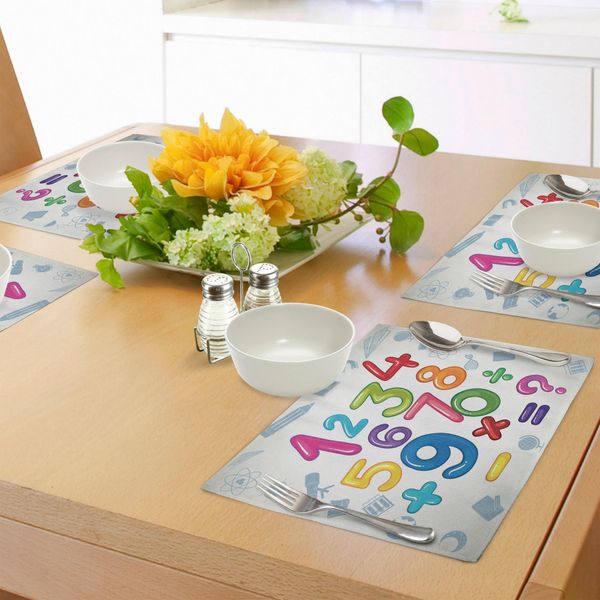Abakuhaus Tovagliette Numerate, Simboli Matematici E Simboli Scolastici Modello Per La Prima Elementare, Tiscjdeco In Tessuto Resistente Al Lavaggio Per La Sala Da Pranzo E La Cucina, Multicolore-image