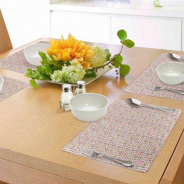 Tovagliette Abakuhaus, Motivo Con Pretzel E Caramelle Su Sfondo Rosa A Pois, Decorazioni Da Tavola In Tessuto Resistente Al Lavaggio Per La Sala Da Pranzo E La Cucina, Multicolore-image