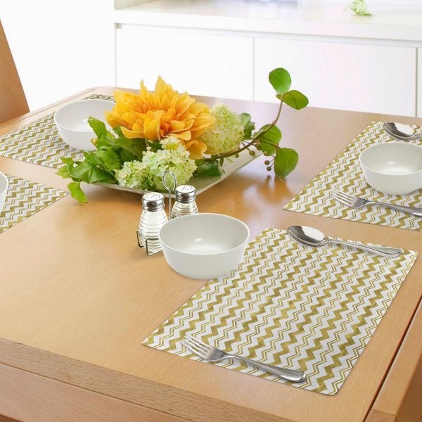 Abakuhaus Tovagliette Geometriche, Motivo A Zig Zag Orizzontale Finto Chevron, Tiscjdeco In Tessuto Resistente Al Lavaggio Per La Sala Da Pranzo E La Cucina, Caffè Chiaro E Bianco-image