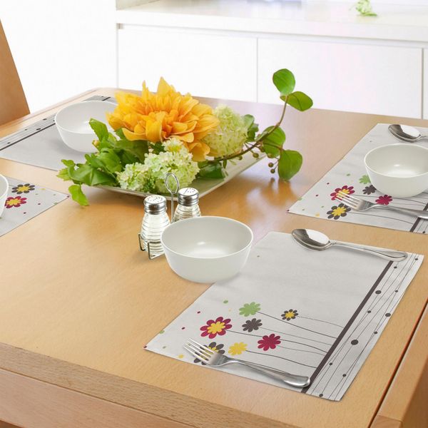 Abakuhaus Tovagliette Contemporanee, Margherite Astratte Colorate Con Piccoli Puntini E Linee Spring Field Art, Tiscjdeco In Tessuto Resistente Al Lavaggio Per La Sala Da Pranzo E La Cucina, Multicolore-image
