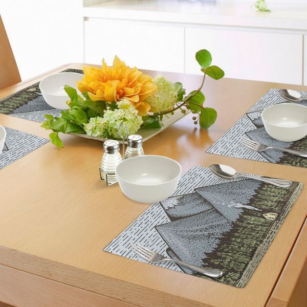 Tovagliette Abakuhaus Berg, Arte Effimera Della Catena Montuosa Con Un Piccolo Scorcio Di Campagna, Tiscjdeco In Tessuto Resistente Al Lavaggio Per La Sala Da Pranzo E La Cucina, Blu-Grigio Taupe Verde-image