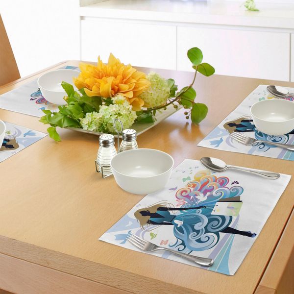 Abakuhaus Tovagliette Contemporanee, Silhouette Di Ragazza Con Borse Della Spesa Fantasy Rock Butterflies Fashion, Tiscjdeco In Tessuto Resistente Al Lavaggio Per La Sala Da Pranzo E La Cucina, Multicolore-image