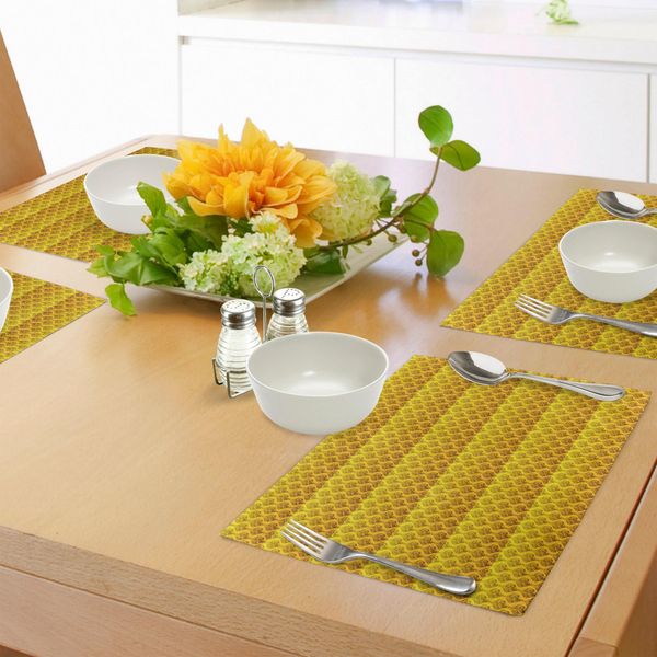 Abakuhaus Tovagliette Vintage, Disposizione Classica Con Motivi Floreali Vittoriani E Riccioli Medievali, Tiscjdeco In Tessuto Resistente Al Lavaggio Per La Sala Da Pranzo E La Cucina, Giallo E Marrone-image