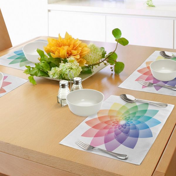 Tovagliette Abakuhaus Rainbow Mandala, Design Lotus Flower Con Motivi Caleidoscopici Astratti Multicolori, Tiscjdeco In Tessuto Resistente Al Lavaggio Per Sala Da Pranzo E Cucina, Multicolore-image