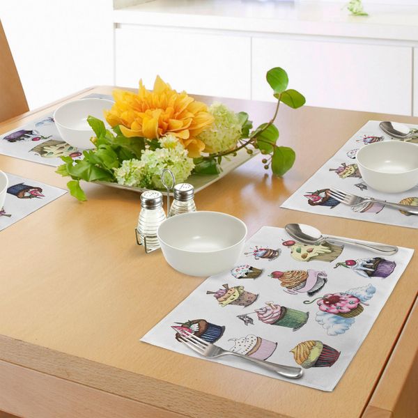 Tovagliette Abakuhaus, Delizioso Medley Di Torte Con Glassa Spruzzata E Ciliegia Sull'illustrazione Superiore, Sottobicchieri In Tessuto Lavabile, Decorazione Da Tavola Con Stampa, Multicolore-image