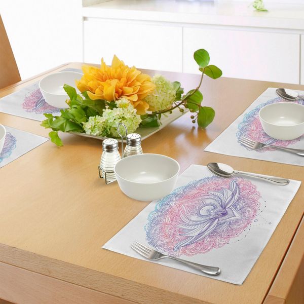 Tovagliette Abakuhaus Rainbow Mandala, Motivo Psichedelico Con Fiori Di Loto Orientali, Paisley Colorati E Volute, Tovaglietta Decorativa In Tessuto Resistente Al Lavaggio Per La Sala Da Pranzo E La Cucina, Multicolore-image