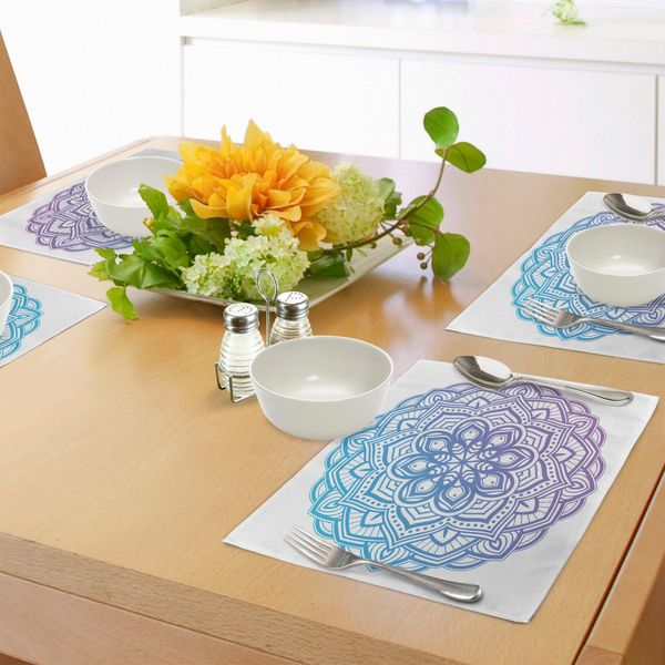 Abakuhaus Tovagliette Mandala Viola, Ampio Mandala Floreale Circolare Su Sfondo Bianco, Tovaglietta Decorativa In Tessuto Resistente Al Lavaggio Per La Sala Da Pranzo E La Cucina, Blu, Viola, Azzurro E Viola-image