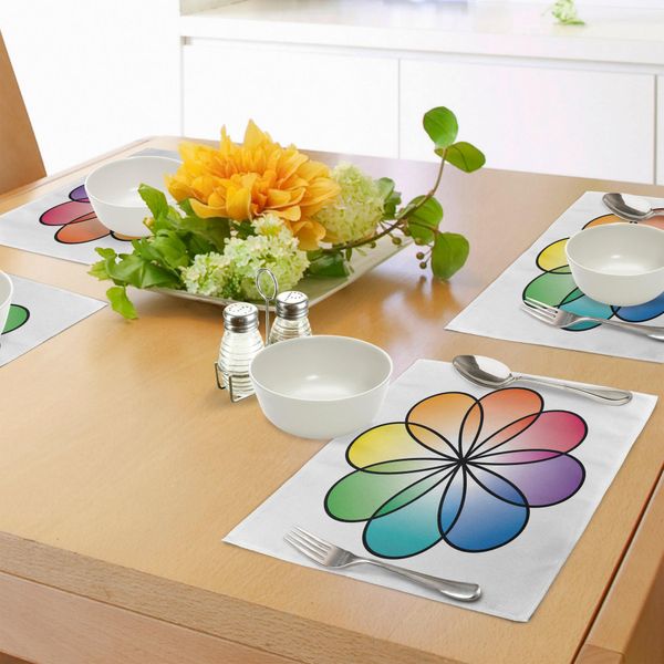 Tovagliette Abakuhaus Arcobaleno, Disegno "Fiore Della Vita"" Con Petali Colorati, Tema Feng Shui Cinese Orientale, Decorazione Da Tavola In Tessuto Resistente Al Lavaggio Per Sala Da Pranzo E Cucina, Multicolore"-image