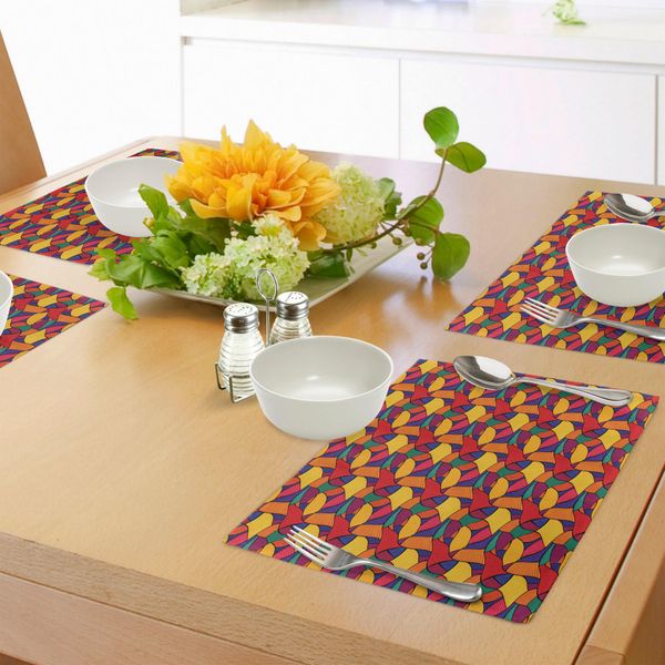 Abakuhaus Tovagliette Colorate, Vivace Composizione A Mosaico Con Linee Ondulate E Dettagli A Zigzag Native Cultural Design, Tiscjdeco In Tessuto Resistente Al Lavaggio Per La Sala Da Pranzo E La Cucina, Multicolore-image