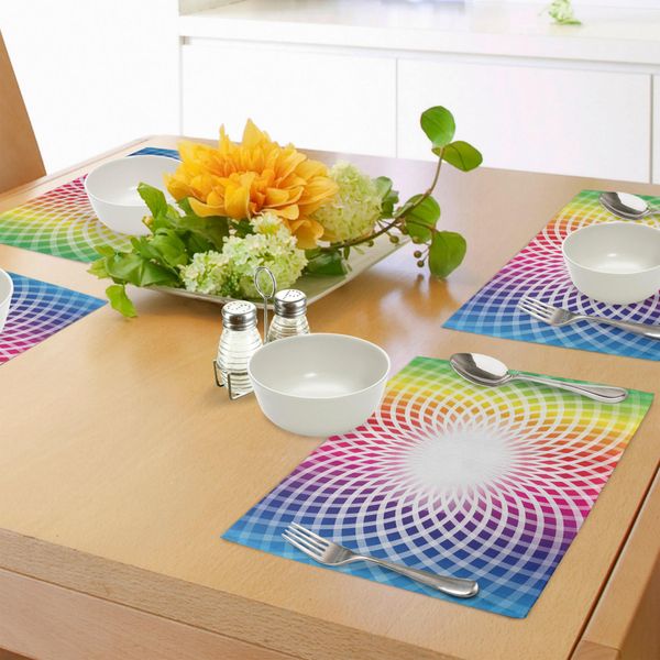 Abakuhaus Tovagliette Colorate, Fantastico Disegno Floreale In Stile Astratto Con Vivaci Colori Arcobaleno, Tessuto Lavabile E Resistente Allo Scolorimento Per Sala Da Pranzo E Cucina, Multicolore-image