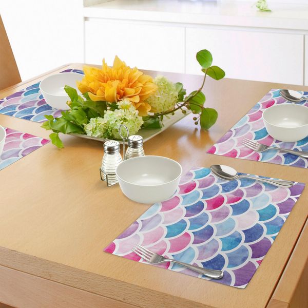 Abakuhaus Tovagliette A Forma Di Squalo, Cerchi Con Acquerelli Pastello Motivo Sirena Illustrazione Artistica Tropicale, Tiscjdeco In Tessuto Resistente Al Colore Per La Sala Da Pranzo E La Cucina, Multicolore-image