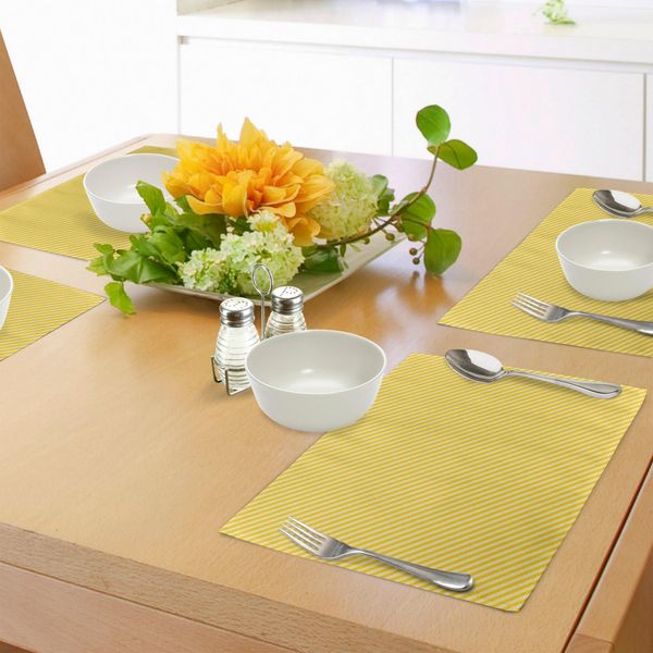 Tovagliette Abakuhaus Vintage Gialle, Motivo Geometrico Semplificato A Strisce Diagonali In Stile Retrò, Tiscjdeco In Tessuto Resistente Al Lavaggio Per La Sala Da Pranzo E La Cucina, Giallo Chiaro E Giallo-image