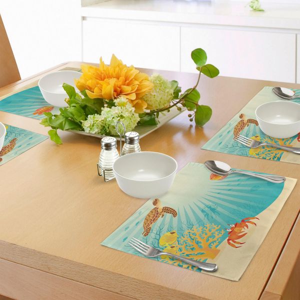 Tovagliette Abakuhaus Marine, Pesci Tropicali Granchio Tartaruga Marina Oceanic Sun Cartone Riflettente Da Spiaggia, Tiscjdeco In Tessuto Resistente Al Lavaggio Per Sala Da Pranzo E Cucina, Multicolore-image