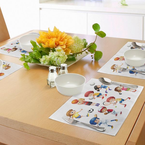 Tovagliette Sportive Per Bambini Abakuhaus, Giochi Per Bambini: Calcio, Baseball, Pallacanestro, Pallavolo, Golf, Tennis, Hobby A Tema, Tiscjdeco In Tessuto Resistente Al Lavaggio Per La Sala Da Pranzo E La Cucina, Multicolore-image