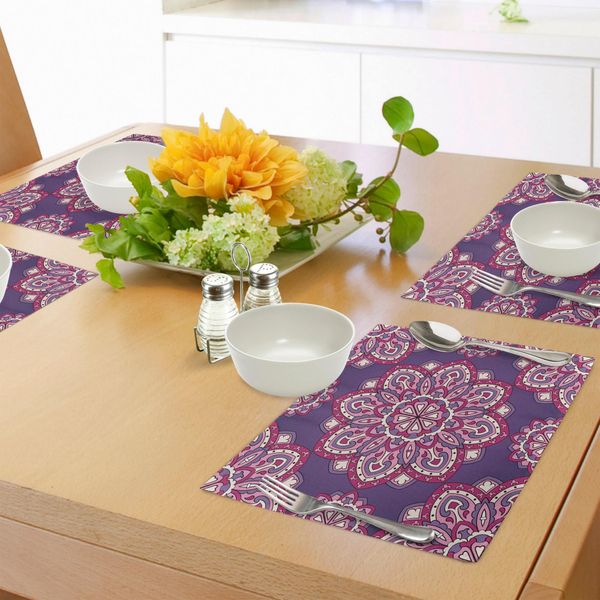 Tovagliette Abakuhaus Lila Mandala, Colorato Disegno Mandala Orientale In Tema Tradizionale Con Motivi Ripetuti, Decorazione Da Tavola In Tessuto Resistente Al Lavaggio Per La Sala Da Pranzo E La Cucina, Multicolore-image