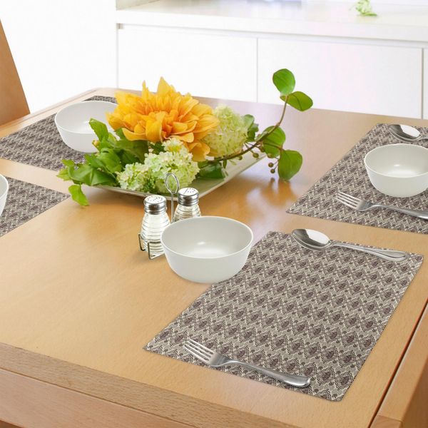 Tovagliette Abakuhaus In Damasco, Motivi Floreali Astratti E Riccioluti, Motivi Esotici Con Ornamenti A Loto, Tovaglietta Decorativa In Tessuto Resistente Al Lavaggio Per La Sala Da Pranzo E La Cucina, Marrone Castagna E Beige-image