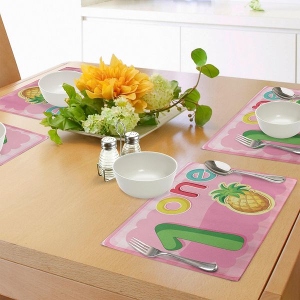 Tovagliette Abakuhaus, Primo Compleanno - Simbolo Con Ananas Bambini Camera Dei Bambini Sala Giochi Compleanno, Tiscjdeco In Tessuto Resistente Al Lavaggio Per La Sala Da Pranzo E La Cucina, Multicolore-image