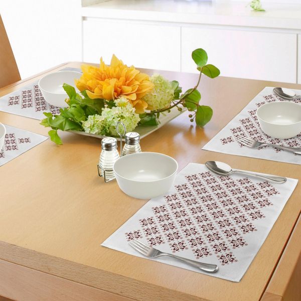 Abakuhaus Tovagliette Marroni E Bianche, Motivo Culturale Locale Indonesiano Con Motivi Floreali Retrò, Tiscjdeco In Tessuto Resistente Al Lavaggio Per La Sala Da Pranzo E La Cucina, Bianco E Marrone-image