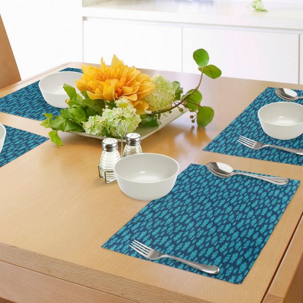 Tovagliette Abakuhaus Wolken, Motivo Stilizzato Di Nuvole Sognanti E Sinuose Con Fiocchi Di Neve, Decorazioni Da Tavola In Tessuto Resistente Al Lavaggio Per La Sala Da Pranzo E La Cucina, Blu Petrolio, Blu Notte E Azzurro.-image
