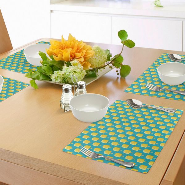 Abakuhaus Tovagliette Gialle E Blu, Motivo Gelato - Ghiaccioli - Stagione Estiva - Dolci Freddi - Snack Gustosi, Tiscjdeco In Tessuto Resistente Al Lavaggio Per La Sala Da Pranzo E La Cucina, Azzurro E Giallo-image