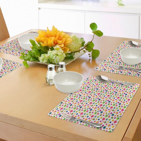 Tovagliette Abakuhaus Con Stelle, Motivo Geometrico Grunge Colorato A Forma Di Stella Con Illustrazione Festosa A Tema Arcobaleno, Decorazione Da Tavola In Tessuto Resistente Al Lavaggio Per La Sala Da Pranzo E La Cucina, Multicolore-image