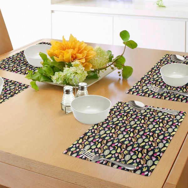 Abakuhaus Tovagliette Tropicali, Motivo Grafico Con Frutti Esotici Tropicali Come Mango, Rambutan E Guava, Tiscjdeco In Tessuto Resistente Al Lavaggio Per La Sala Da Pranzo E La Cucina, Multicolore-image