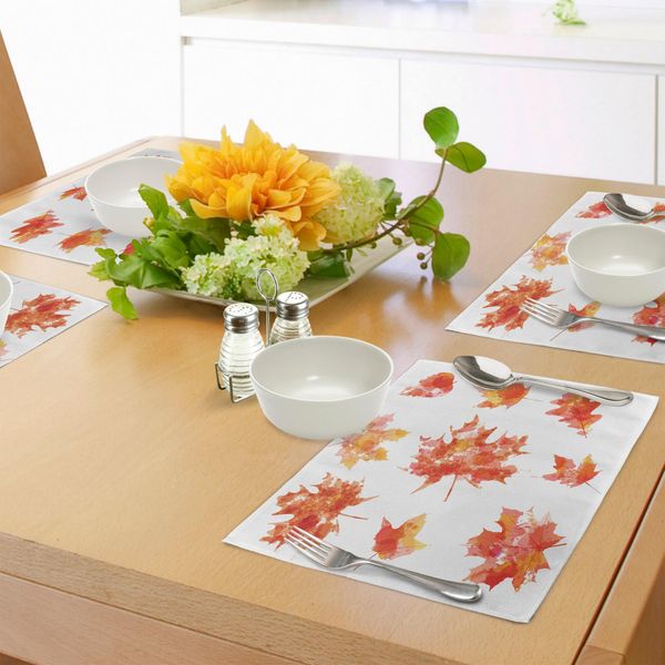 Abakuhaus Tovagliette, Effetto Acquerello, Motivo Foglie D'acero Autunnali, Fogliame Canadese, Tiscjdeco In Tessuto Resistente Al Lavaggio Per Sala Da Pranzo E Cucina, Arancione Scuro, Arancione, Giallo-image