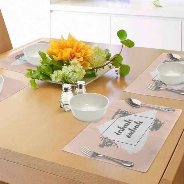 Abakuhaus Inspira Espira Tovagliette, Grunge Paintbrush Motivazione Sport E Zen Messaggio Motivo Morbido, Tiscjdeco In Tessuto Resistente Al Colore Per La Sala Da Pranzo E La Cucina, Pesca Chiaro Bianco Grigio-image