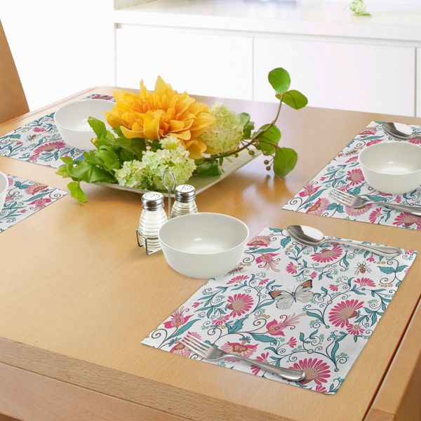 Tovagliette Abakuhaus Con Motivo A Fiori Autunnali, Insetti E Farfalle Nella Natura Selvaggia, Tiscjdeco In Tessuto Resistente Al Lavaggio Per La Sala Da Pranzo E La Cucina, Multicolore-image