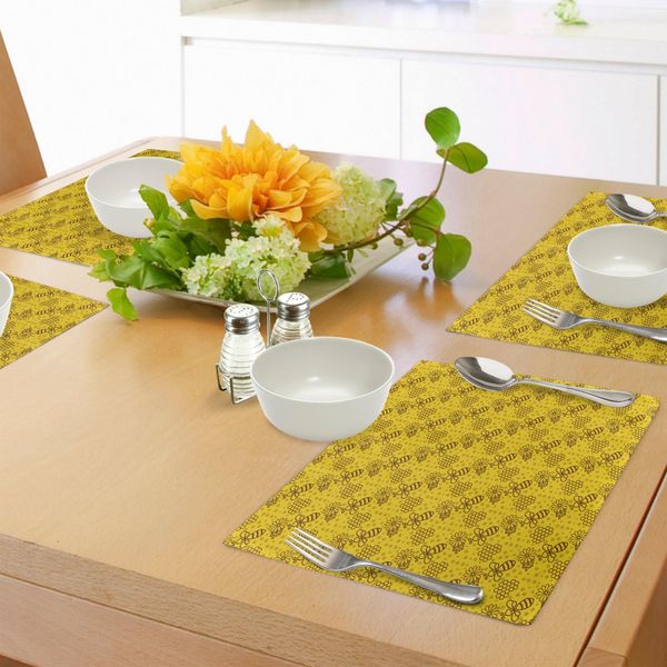 Tovagliette Abakuhaus Con Motivo A Nido D'ape, Motivo A Esagoni Che Riproducono I Petali Dei Fiori, Tiscjdeco In Tessuto Resistente Al Lavaggio Per La Sala Da Pranzo E La Cucina, Giallo E Marrone-image