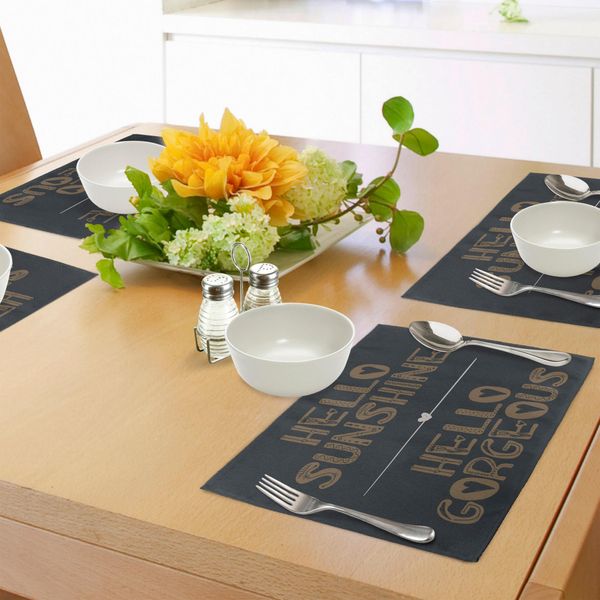 Abakuhaus Tovagliette Meravigliose, Frase Motivazionale E Ispiratrice "Ciao Sole"", Decorazione Da Tavola In Tessuto Resistente Ai Colori Per La Sala Da Pranzo E La Cucina, Grigio Antracite, Marrone Sabbia E Bianco"-image