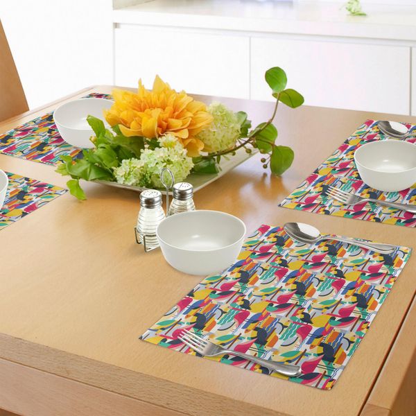 Tovagliette Abakuhaus Con Uccelli, Design Futuristico Con Toucan, Cacatua, Pappagalli, Fenicotteri E Pellicani In Colori Contrastanti, Tiscjdeco In Tessuto Resistente Ai Colori Per La Sala Da Pranzo E La Cucina, Multicolore-image