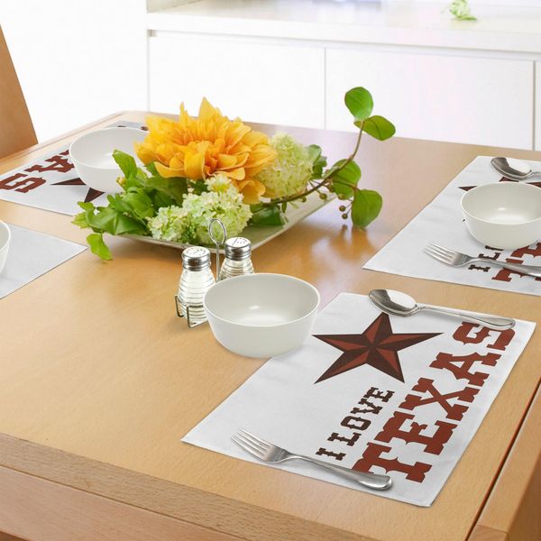 Tovagliette Abakuhaus Texas Stern, Motivi Culturali Occidentali Con Una Citazione Sul Sud-Ovest Degli Stati Uniti, Tiscjdeco In Tessuto Resistente Al Colore Per La Sala Da Pranzo E La Cucina, Marrone Scuro E Marrone-image