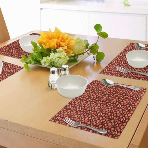 Tovagliette Abakuhaus Con Motivi Floreali, Disegno Astratto Con Fiori Infuocati Di Dalia, Papavero, Farfalla, Libellula E Bruco, Tiscjdeco In Tessuto Resistente Al Lavaggio Per Sala Da Pranzo E Cucina, Multicolore-image