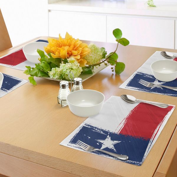 Abakuhaus Tovagliette Texas Stern, Bandiera Grunge Con Pennellate Ad Acquerello Independent Country, Tiscjdeco In Tessuto Resistente Al Lavaggio Per La Sala Da Pranzo E La Cucina, Rosso Cinabro Blu Scuro Bianco-image