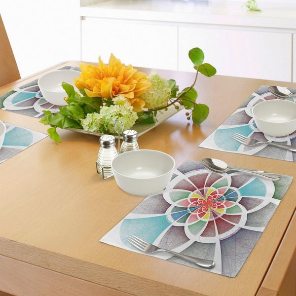Abakuhaus Tovagliette Colorate, Cerchi Con Linee Frattali Che Formano Un Disegno Geometrico Astratto Floreale, Tiscjdeco In Tessuto Resistente Al Colore Per La Sala Da Pranzo E La Cucina, Multicolore-image