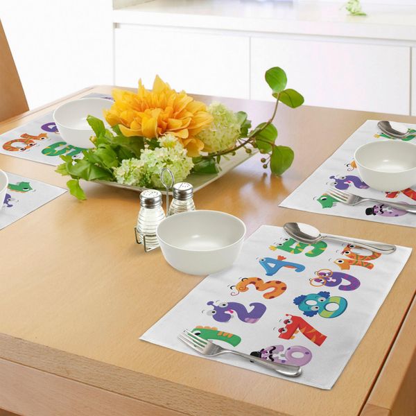 Tovagliette Abakuhaus, Simboli Matematici Come Divertenti Mostri Giraffa Serpente Infantile Bambini Sala Giochi Cartone Animato, Tiscjdeco In Tessuto Resistente Al Colore Per La Sala Da Pranzo E La Cucina, Multicolore-image