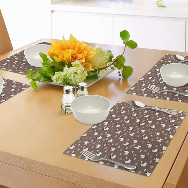 Tovagliette Abakuhaus Flamme, Design Per Camerette Bambini Con Alpaca Pelose, Nuvole A Pois E Scarabocchi, Tiscjdeco In Tessuto Resistente Al Lavaggio Per Sala Da Pranzo E Cucina, Bianco, Nero E Cacao-image