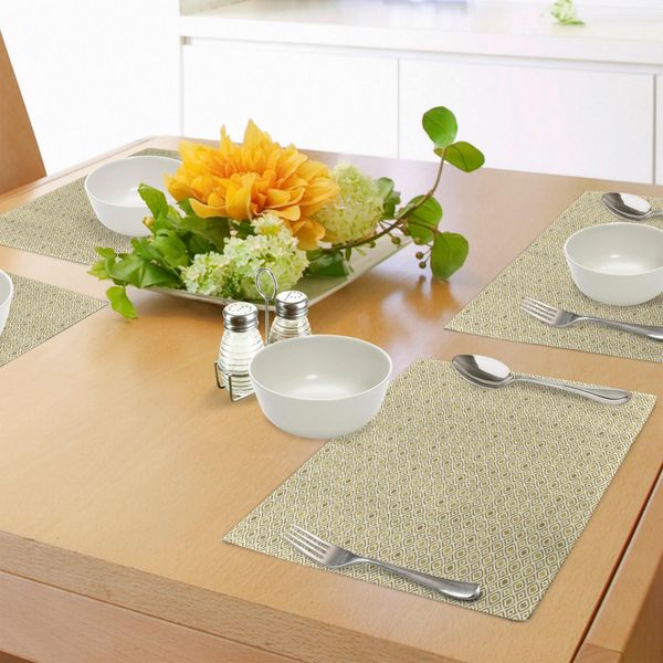 Abakuhaus Tovagliette Geometriche, Motivo Moiré A Rombi Ondulati, Sfondo Geometrico, Motivo Vintage, Tiscjdeco In Tessuto Resistente Al Lavaggio Per Sala Da Pranzo E Cucina, Marrone, Giallo E Bianco-image
