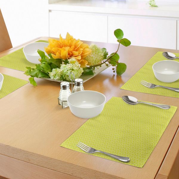 Abakuhaus Tovagliette Geometriche, Motivi Floreali Astratti Con Stampa Monocromatica Disegnata A Mano, Decorazioni Da Tavola In Tessuto Resistente Allo Scolorimento Per La Sala Da Pranzo E La Cucina, Giallo, Verde E Bianco-image