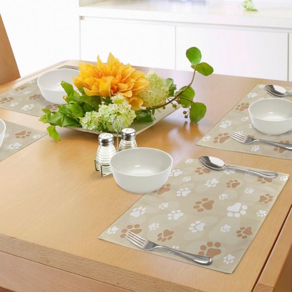 Abakuhaus Tovagliette Color Terra, Stampa Zampe Di Cucciolo, Compagno Animale, Cucciolo, Stampa Adatta Agli Animali Domestici, Decorazione Da Tavola In Tessuto Resistente Al Lavaggio Per Sala Da Pranzo E Cucina, Color Caramello Chiaro, Bianco, Beige-image