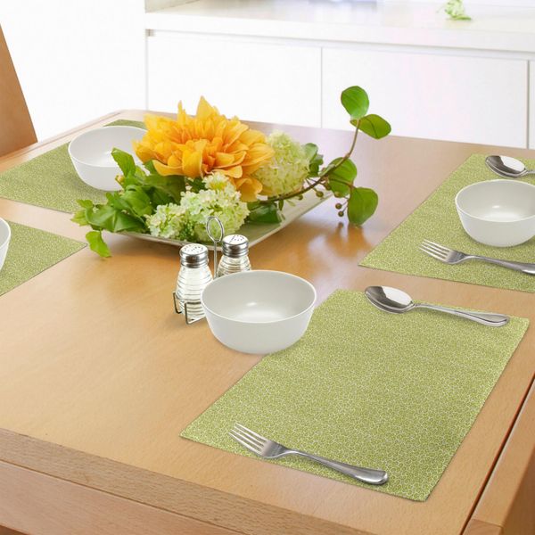 Abakuhaus Tovagliette Color Terra, Piastrelle Curve Con Stampa Floreale Astratta Artistica Nei Toni Del Verde, Sottobicchieri In Tessuto Lavabile Decorazioni Per La Tavola Con Stampa, Giallo Verde Bianco-image