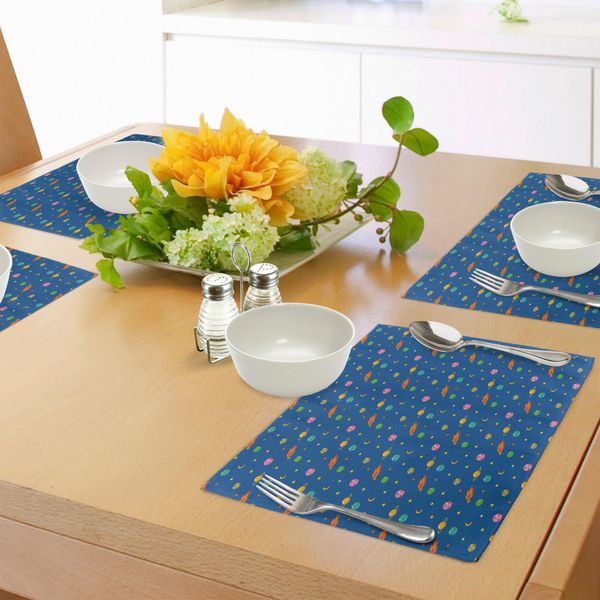 Tovagliette Abakuhaus Space, Alien Planets Shooting Stars Saturn E Crescent Moon Universo Tema Cartoon, Tiscjdeco In Tessuto Resistente Ai Colori Per La Sala Da Pranzo E La Cucina, Multicolore-image