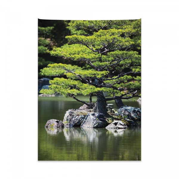 Abakuhaus Arazzo Nautico, Giardino Giapponese Lago In Morbido Tessuto Microfibra Colori Chiari Che Non Sbiadiscono Lavabile, 110 X 150 Cm, Verde-image