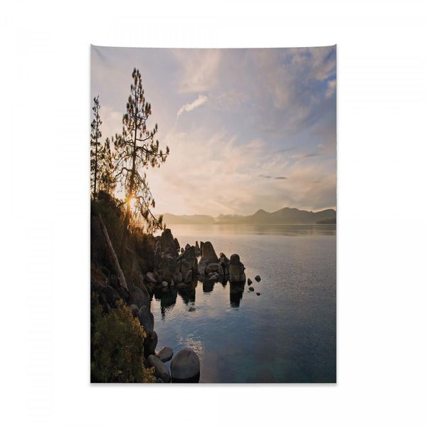 Arazzo Nautico Abakuhaus, Lago Tahoe Al Tramonto In Morbido Tessuto Microfibra Colori Chiari Che Non Sbiadiscono Lavabile, 110 X 150 Cm, Blu Grigio-image
