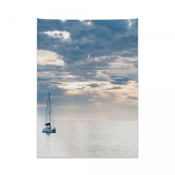 Arazzo Nautico Abakuhaus, Yacht A Vela Al Tramonto In Morbido Tessuto Microfibra, Colori Chiari Che Non Sbiadiscono, Lavabile, 110 X 150 Cm, Blu-image