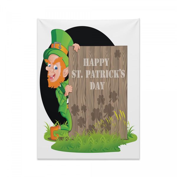 Arazzo Celebrativo Abakuhaus, Plank Shamrock In Morbido Tessuto Microfibra Colori Chiari Che Non Sbiadiscono Lavabile, 110 X 150 Cm, Verde Smeraldo E Marrone Terra D'ombra-image