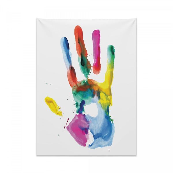 Arazzo Acquerellato Abakuhaus, Mano Umana Colorata In Morbido Tessuto Microfibra, Colori Chiari Che Non Sbiadiscono, Lavabile, 110 X 150 Cm, Multicolore-image